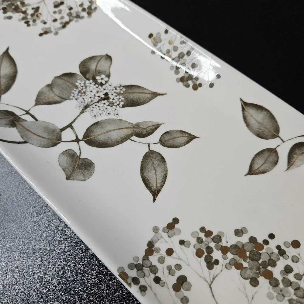 Grace Teaware Serving Dish Metallic Black‎ Leaves Rectangle 14x6